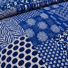 Indian Handmade Blue Indigo Vintage Kantha Queen Size Quilt