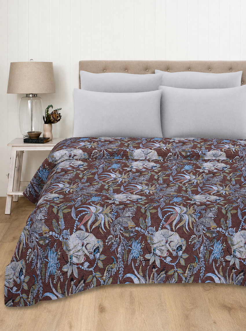 Brown Monkey Print Fabric Quilt Throw Bohemian