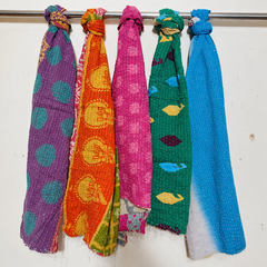 Vintage Kantha Handmade Cotton Floral Scarves Set Of 2