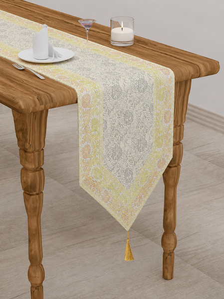 Vintage-Style Brocade White Table Runner, Home Decor
