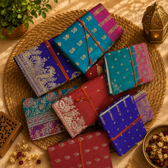 Handmade Indian Silk Brocade Journal, Vintage Sari Fabric Notebook 5 Pcs, Traditional Recycled Textile Diary, Boho Writing Journal, Unique Gift