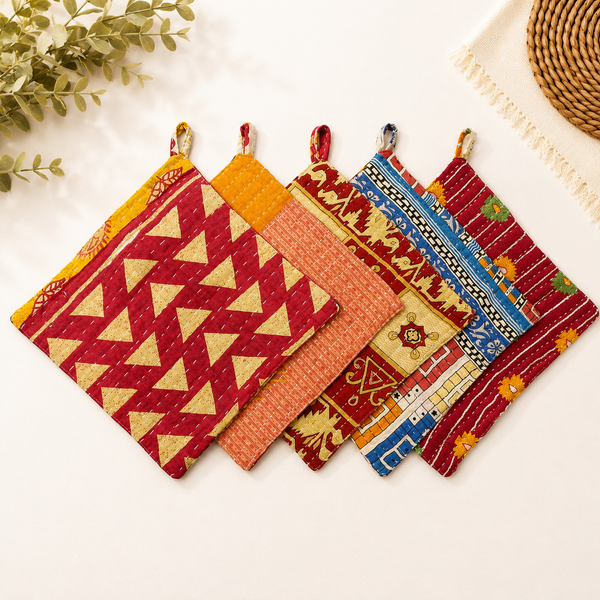 Mix Assorted Vintage kantha Pot Holder Set Of 4 Pcs