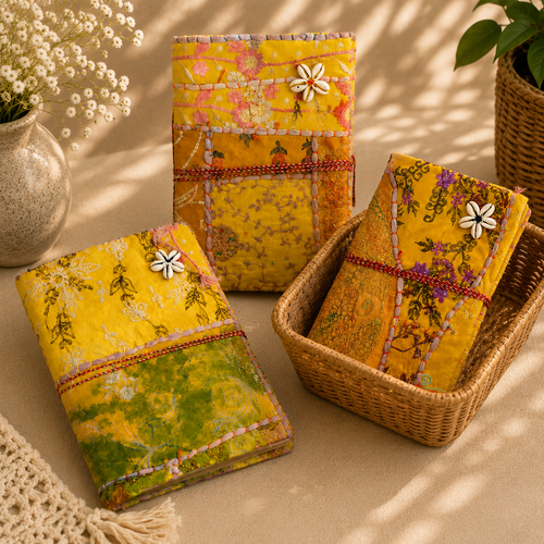 Vintage Sari Patchwork Handmade Journal, Embroidered Fabric Diary, Boho Indian Notebook, Recycled Textile Writing Journal Gift