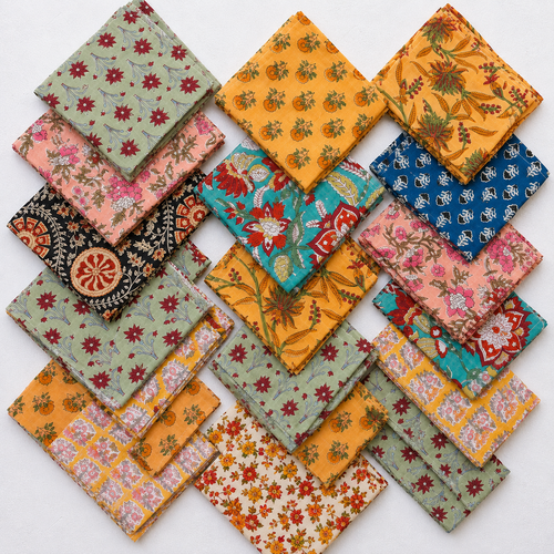 Hand Block Printed Cotton Napkins, Indian Floral Cloth Dinner Napkins 20 Pcs, Reusable Table Napkins, Boho Kitchen Decor, Mixed Assorted Set