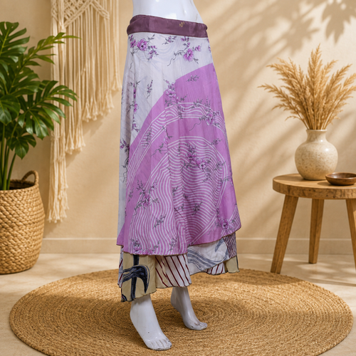 Vintage Floral Wrap Skirt for Women | Pink Boho Maxi Skirt | Handmade Upcycled Sari Skirt | Adjustable Tie Waist Beach Skirt | Festival Summer Clothing