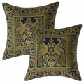 Peacock Black 5 Pcs Square 16x16 Inch Home Decor Silk Cushion Cover