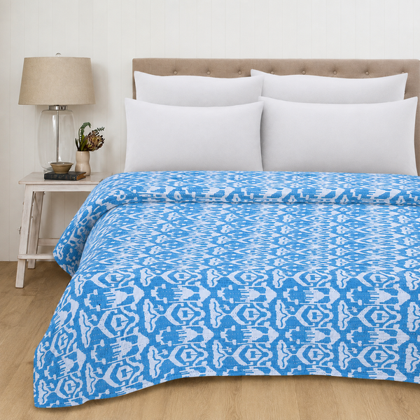 Sky Blue Cotton Quilt Vintage Bedding