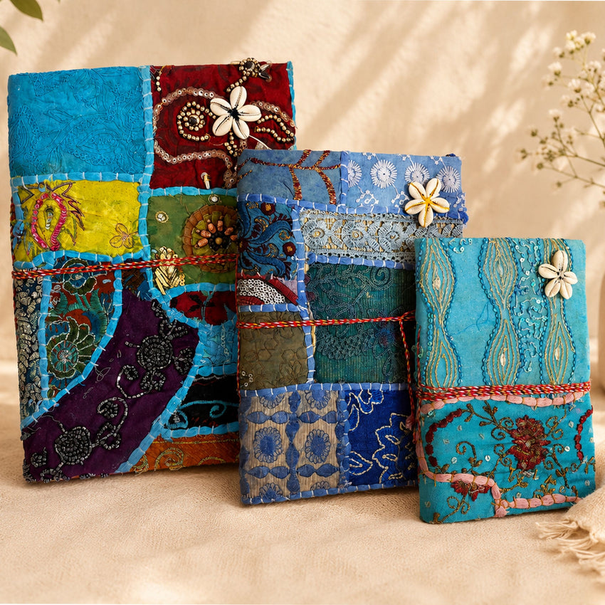 Vintage Sari Patchwork Handmade Journal, Embroidered Fabric Diary, Boho Indian Notebook, Recycled Textile Writing Journal, Unique Gift