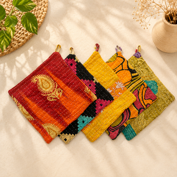 Handmade Vintage kantha Cotton Pot Holder Set Of 8
