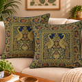 Peacock Black 5 Pcs Square 16x16 Inch Home Decor Silk Cushion Cover