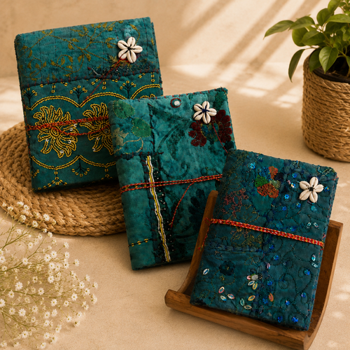 Vintage Sari Patchwork Handmade Journal, Embroidered Fabric Diary, Boho Indian Notebook, Recycled Textile Journal, Unique Gift