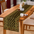 Regal Brocade Gold Accents Elephant Print Black Table Runner