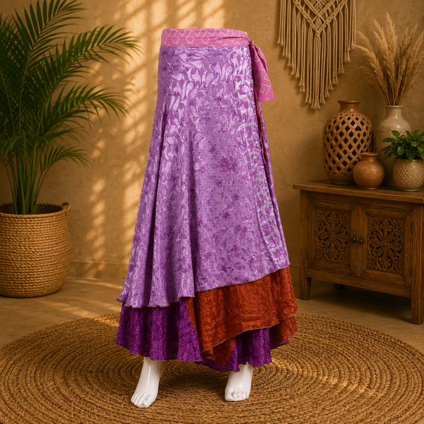 Vintage Purple Wrap Skirt for Women | Handmade Upcycled Sari Maxi Skirt | Adjustable Tie Waist | Boho Festival Beach Skirt | Sustainable Clothing