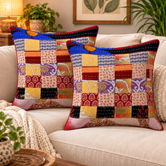 Set of 2 Pcs Assorted Vintage Kantha Patchwork Cushion Cover