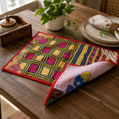 Colorful Kantha Placemats Set of 4 | Reversible Cotton Table Mats | Bohemian Kitchen Decor