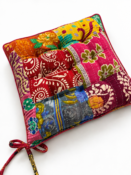 Vintage Kantha Handmade Floral Cotton Chair pad 15x15 Inch