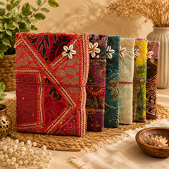 Vintage Embroidered Patchwork Journal, Handmade Recycled Fabric Notebook 5 Pcs, Boho Indian Diary, Artisan Writing Journal, Unique Gift