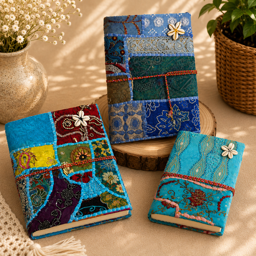 Vintage Sari Patchwork Handmade Journal, Embroidered Fabric Diary, Boho Indian Notebook, Recycled Textile Writing Journal, Unique Gift