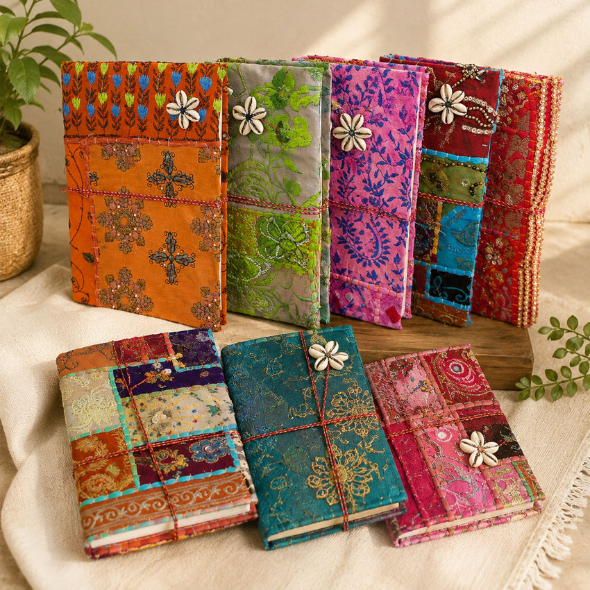 Vintage Sari Patchwork Handmade Journal, Embroidered Fabric Diary, Boho Indian Notebook, Recycled Textile Journal, Unique Artisan Gift