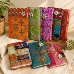 Vintage Sari Patchwork Handmade Journal, Embroidered Fabric Diary, Boho Indian Notebook, Recycled Textile Journal, Unique Artisan Gift