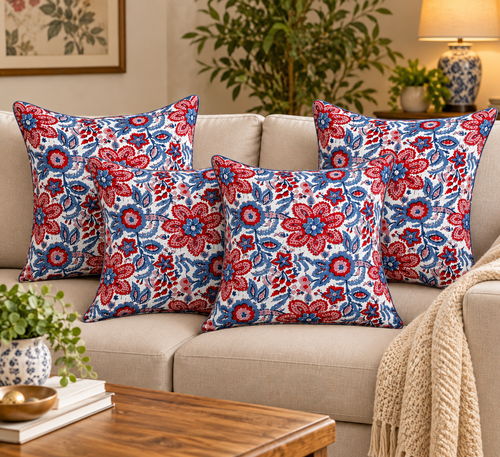 Handmade Kantha Fabric Floral Cushion Cover Set