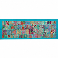 Handmade Turquoise Patchwork Embroidered Cotton Table Runner
