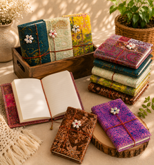 Vintage Sari Patchwork Handmade Journal, Embroidered Indian Fabric Diary, Boho Recycled Textile Notebook, Artisan Writing Gift