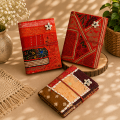 Vintage Sari Patchwork Handmade Journal, Embroidered Indian Fabric Diary, Boho Recycled Textile Notebook, Artisan Writing Gift