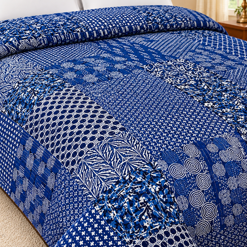 Indian Handmade Blue Indigo Vintage Kantha Queen Size Quilt