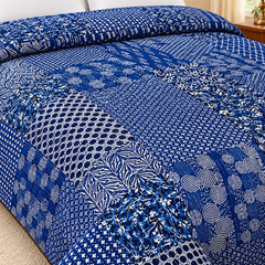 Indian Handmade Blue Indigo Vintage Kantha Queen Size Quilt