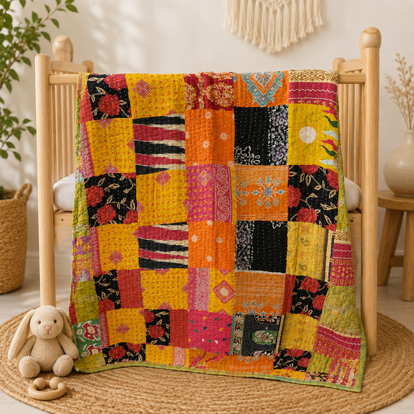 Vintage Kantha Baby Blanket Book Designed Cotton Quilt