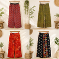Vintage Kantha Cotton Wide Leg Pants 1 Pcs, 2 Layer Recycled Sari Palazzo Trousers, Boho Patchwork Lounge Pants, Adjustable Waist