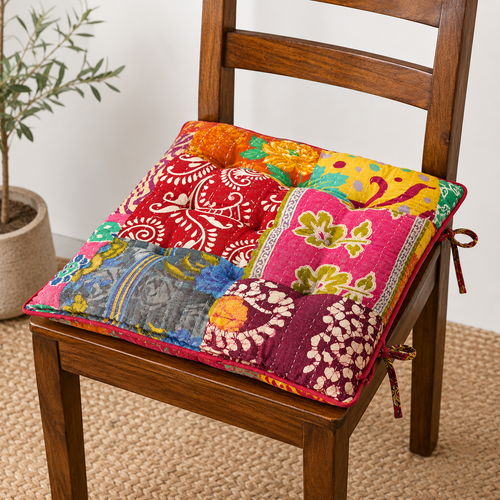 Kantha Handmade Soft Chair Multicolor Chair Cushion Pad