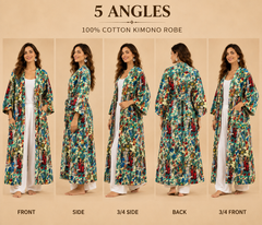 Handmade Cotton Kimono Robe for Women | Boho Floral Long Kimono | Lightweight Cotton Beach Cover Up | Resort Wear | Free Size