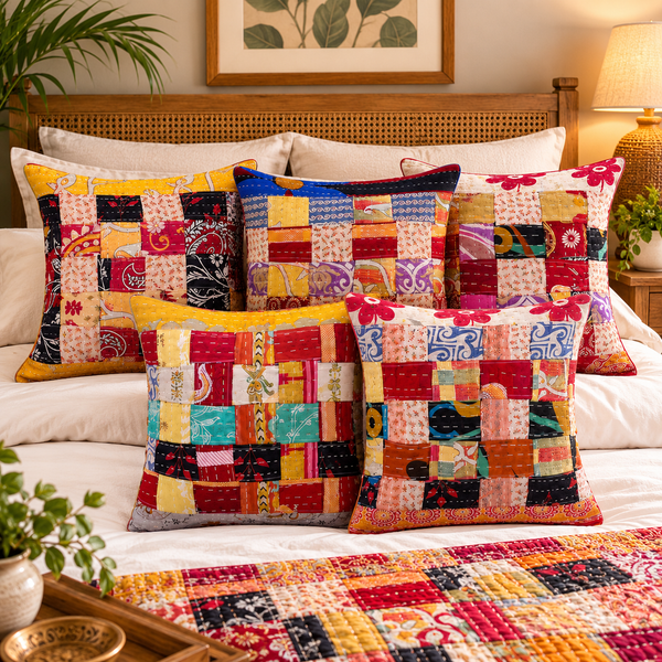 Assorted Vintage Patchwork Kantha Quilted Cushion Cover