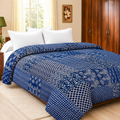 Indian Handmade Blue Indigo Vintage Kantha Queen Size Quilt