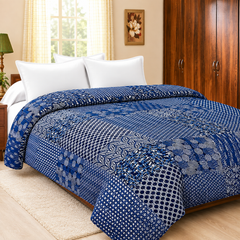 Indian Handmade Blue Indigo Vintage Kantha Queen Size Quilt