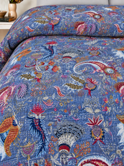 Indian Vintage Fabric Mukut Print Blue Quilt