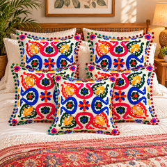 Suzani Embroidered Cushion Cover Handmade Traditional Set 5 Pcs