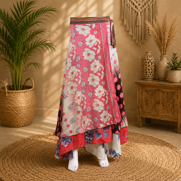 Vintage Wrap Skirt for Women | Handmade Upcycled Sari Maxi Skirt | Boho Patchwork Wrap Skirt | Adjustable Tie Waist | Sustainable Festival Beach Clothing
