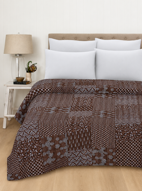 Red Indigo Print Boho Quilt King Queen Size Quilt