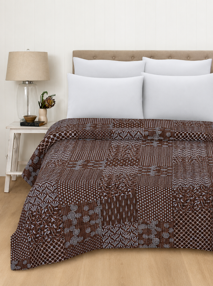Red Indigo Print Boho Quilt King Queen Size Quilt
