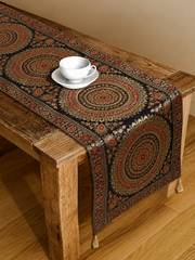 Embroidered Zari Black Brocade Table Linen Decor Runner