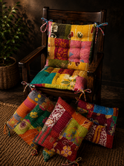 Boho Chic Kantha Chair Patchwork Cushion Handmade Indian Chair Pad Set Of 4 Pcs