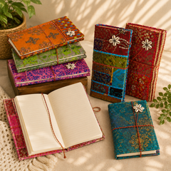 Vintage Sari Patchwork Handmade Journal, Embroidered Fabric Diary, Boho Indian Notebook, Recycled Textile Journal, Unique Artisan Gift
