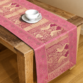 Handmade Peacock Print Pink Silk Brocade Dining Runner