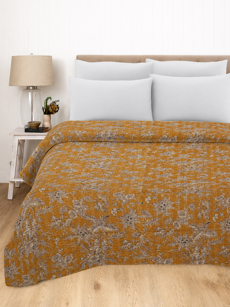 Handmade Vintage Orange Floral King Size Quilt