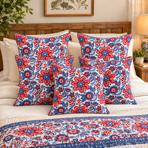 Handmade Kantha Fabric Floral Cushion Cover Set