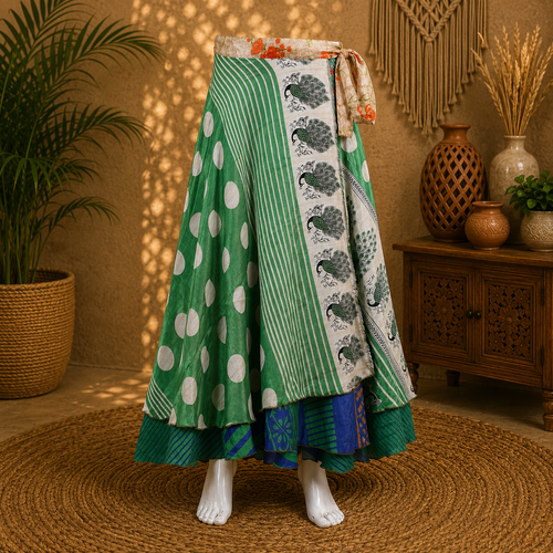 Vintage Silk Sari Wrap Skirt for Women | Handmade Upcycled Sari Maxi Skirt | Adjustable Tie Waist | Boho Beach Festival Skirt | Sustainable Clothing