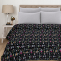Black Floral Paradise Kantha Bedding Throw Quilt